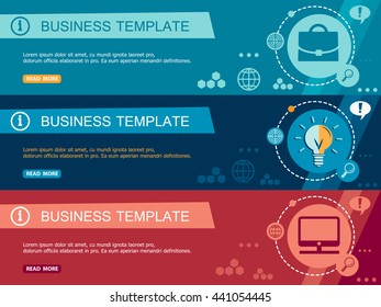 Template for Wesite Headers. Flat Design Concept. Set of Vector Web Banners. About us, Our Mission, Business Strategy