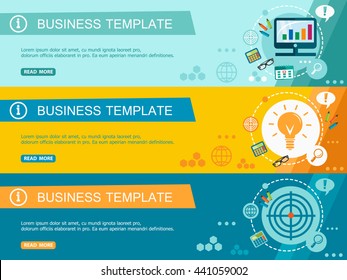 Template for Wesite Headers. Flat Design Concept. Set of Vector Web Banners. About us, Our Mission, Business Strategy