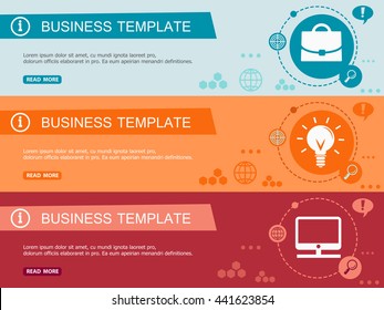 Template for Wesite Headers. Flat Design Concept. Set of Vector Web Banners. About us, Our Mission, Business Strategy