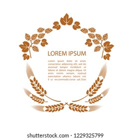 Template with wheat ears and hop isolated on white background. Design element beer menu for restaurant or bar.