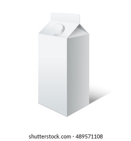Template White Blank Milk Box. Empty Carton Beverage Package for milk or juice. Vector illustration of packaging