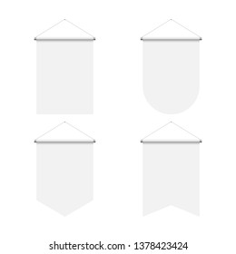 Template White Blank Realistic Pennant Set on White Background. Illustration of Sport Flags Symbol Mockup for Design