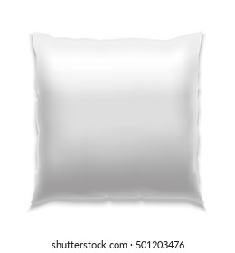 Template White Blank Realistic Square Pillow to Sleep. Empty Mock Up. Vector illustration of  soft white bolster fabric cushion blank for shop and insomnia concept. 