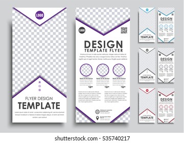 Template white flyer size of 210x99 mm. Design 2 pages with space for photos and the text under the arrow, in 4 color options. Vector illustration. Set