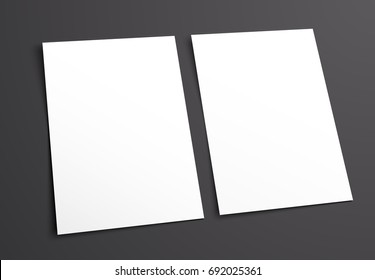 Template of white flyers in A4 format. Mockup blank on a black background. Vector illustration