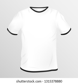 Template white men's t-shirt with black collar and sleeves trim. the folds on the clothes.