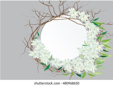 template white paper circle shape cover outside with jasmine flower 