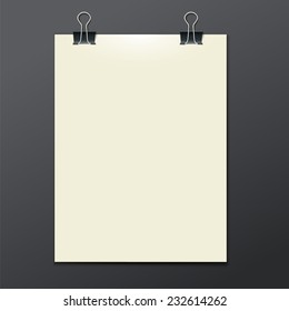 template of white paper clip on a gray background for your business, posters, illustrations, vector illustration eps 10