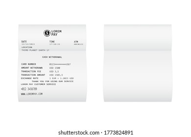 Template of a white paper receipt. Blank check from a shop, supermarket or restaurant