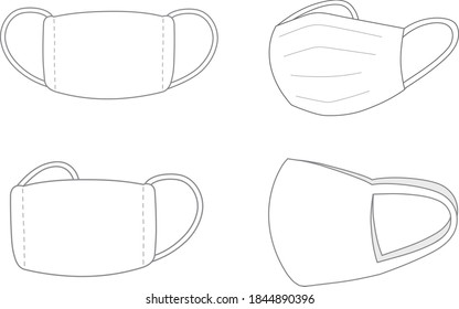 Template of white protective face masks or medical masks. Vector illustration isolated on white background.