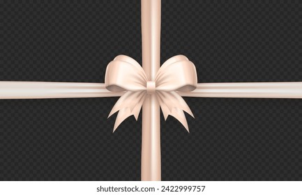 Vorlage von weißem, realistischem 3D-Bogen-Knoten mit gekreuztem Band auf transparentem Hintergrund. Frisch pastellfarbene, dreidimensionale, knusprige Geschenkbogen mit Seidenband für die gegenwärtige Verpackung oder Grußkarte