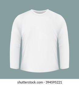 Template white shirt with long sleeves. Design for printing on fabric. Stock vector illustration.