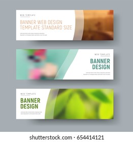 Template of white standard web banners with space for photo and text. Design with wave and transparent elements. Vector illustration. Set