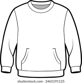 template white sweatshirt mockup, vector illustration flat design outline