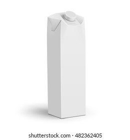 Template of white tall carton pack with screw cap. For beverage juice, milk. Packaging collection. Vector illustration.