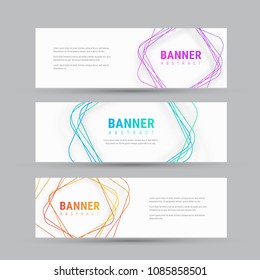 Template of white vector banner with abstract tangled squares. Design with multi-colored elements. Set