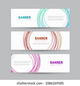 Template of a white vector banner with abstract circles. Design with multi-colored elements. Set