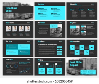Template of white vector slides for presentations and reports with blue elements. Universal design for business and advertising, banner and brochure . Set


