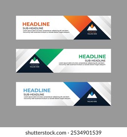 Template of white web banners with diagonal elements for a photo. Universal design for advertising business, travel, food and other. Photo of a mosaic for a sample.