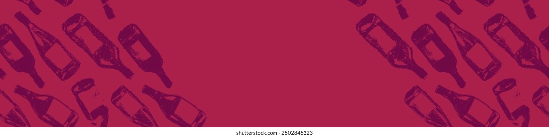 Template wine banner featuring a seamless pattern of red wine bottles. Hand-drawn vector illustrations of red and white wine. Winery web banner design with a grape alcohol pattern.