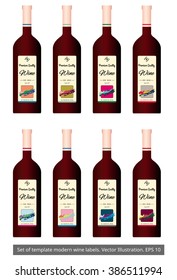 Template wine bottles with modern labels set. Vector Illustration. Red wine.
