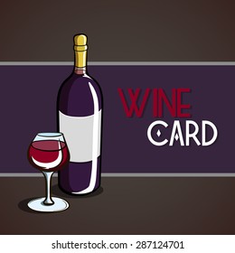 Template of a wine card with hand drawn bottle and wineglass. Vector illustration