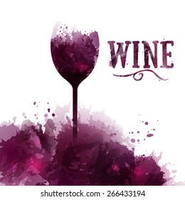 Template wine list, invitation, event or party. Wine in English. Artistic design background with stains. Vector
