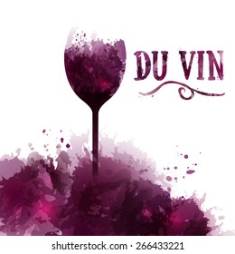 Template wine list, invitation, event or party. Wine in French. Artistic design background with stains. Vector