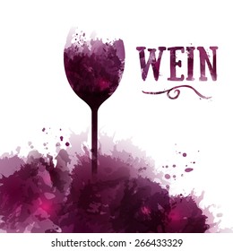 Template wine list, invitation, event or party. Wine in German. Artistic design background with stains. Vector