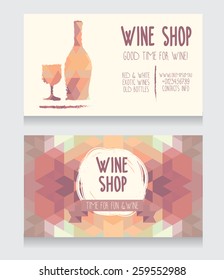 template for wine shop business card, colorful geometric design, can be used as invitation for wine party, vector illustration