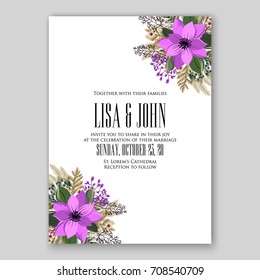 Template winter floral wreath wedding or bridal shower invitation card of violet velvet poinsettia