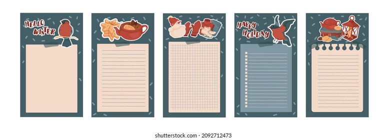 Template for a winter to-do list, shopping list. Paper sheets of the organizer for printing. The mood of winter time and holidays. Isolated vector colorful element.