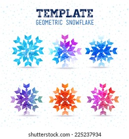 Template winter vector design with colored geometric snowflakes of the triangles and rhombuses winter theme,Happy new year and Merry Christmas! for you design.
