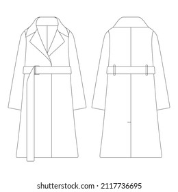 Template Women Cashmere Wrap Coat Vector Illustration Flat Design Outline Clothing Collection Outerwear