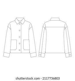 Template women double pocket jacket vector illustration flat design outline clothing collection outerwear