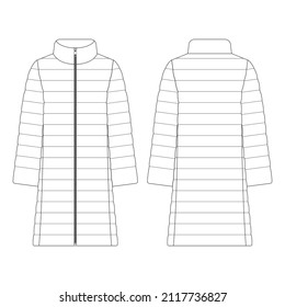 Template women down jacket vector illustration flat design outline clothing collection outerwear