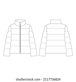 Template women down puffer jacket vector illustration flat design outline clothing collection outerwear