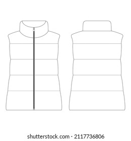Template women down puffer vest jacket vector illustration flat design outline clothing collection outerwear