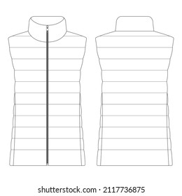 Template women down vest vector illustration flat design outline clothing collection outerwear