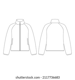 Template women fleece raglan zipped jacket vector illustration flat design outline clothing collection outerwear