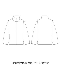 Template women fleece zipped jacket vector illustration flat design outline clothing collection outerwear