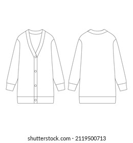 Template women long cardigan vector illustration flat design outline clothing collection outerwear