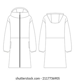 Template women long parka jacket vector illustration flat design outline clothing collection outerwear