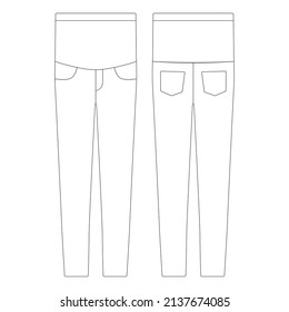 Template women maternity stretch jeans vector illustration flat design outline clothing collection