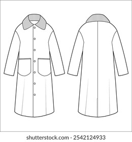 Modelo mulheres overcoat vetor ilustração design plano esboço vestuário coleção outerwear