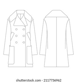 Template women pea coat vector illustration flat design outline clothing collection outerwear
