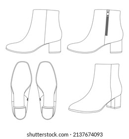 Plantilla de mujeres laterales botas de tobillo cremallera ilustración vectorial diseño plano de la colección de ropa