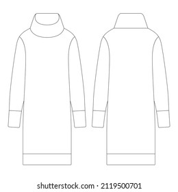 Template women turtleneck long sleeved dress vector illustration flat design outline clothing collection outerwear