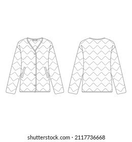 Plantilla de mujeres chaqueta de descenso de cuello v ilustración vectorial diseño plano esquematillo ropa ropa ropa ropa ropa ropa