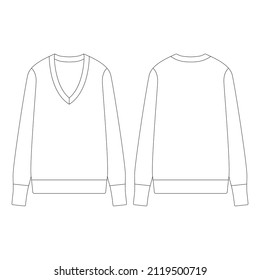 Template women v-neck sweater vector illustration flat design outline clothing collection outerwear